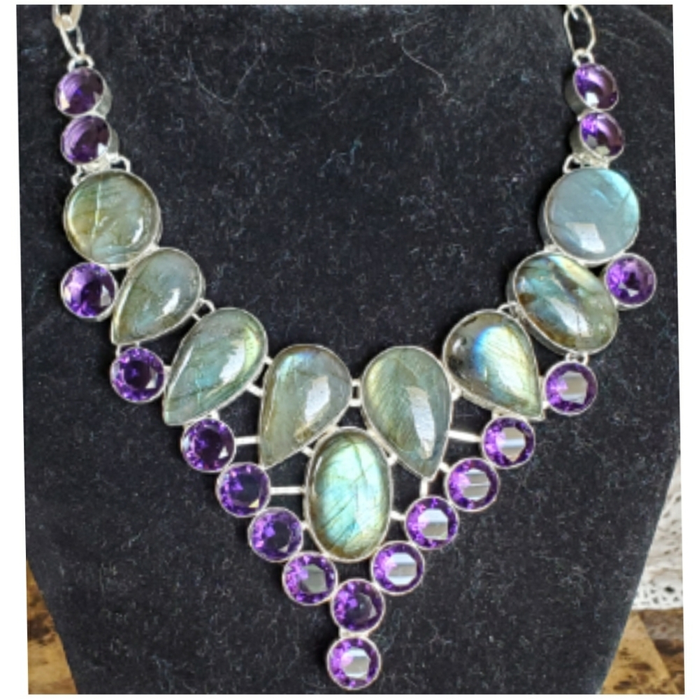 Laboradorite & Amethyst Statement Necklace - Picture 1 of 5